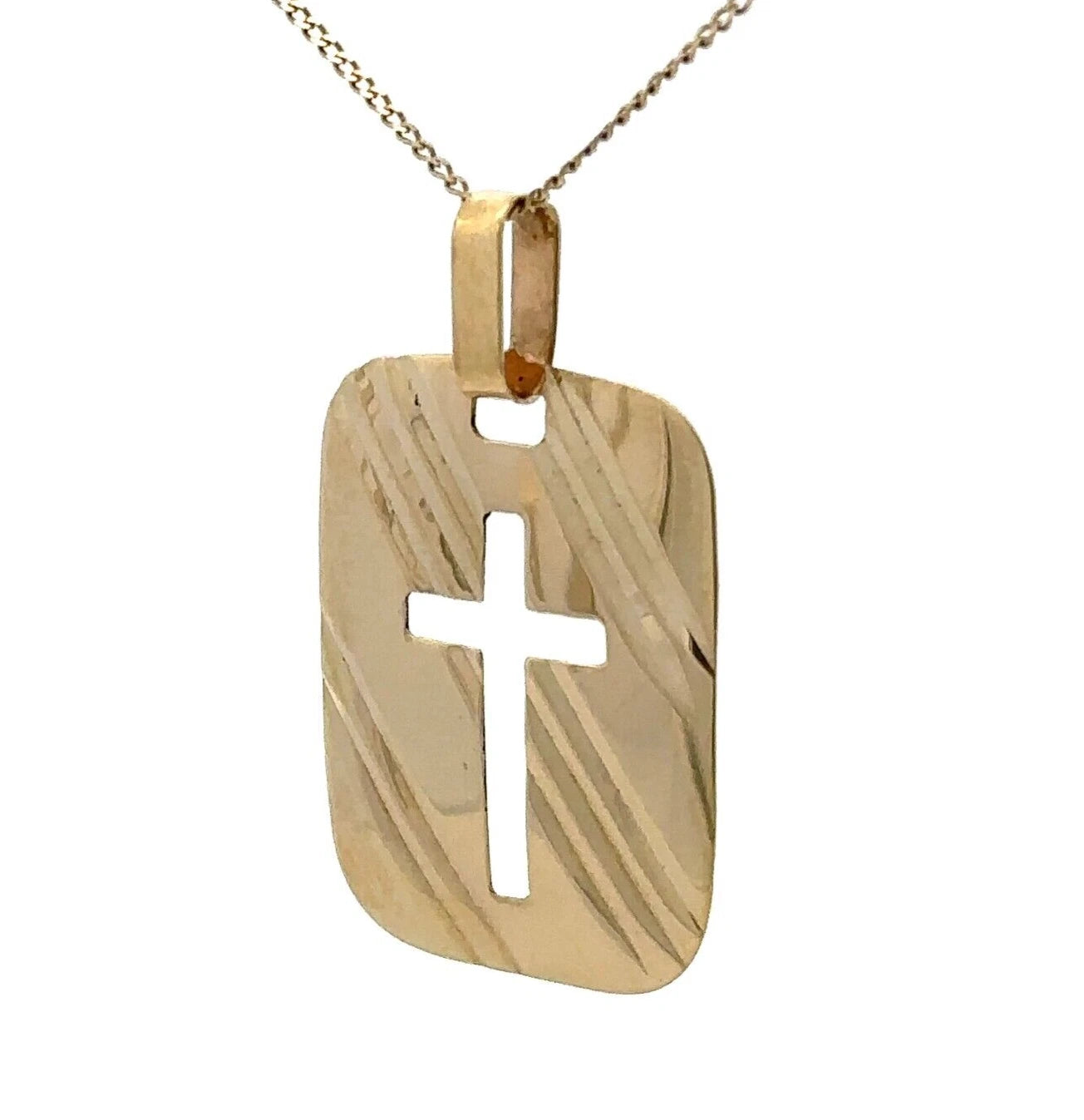 9Ct Yellow Gold Cross Cut Out Dog Tag Pendant