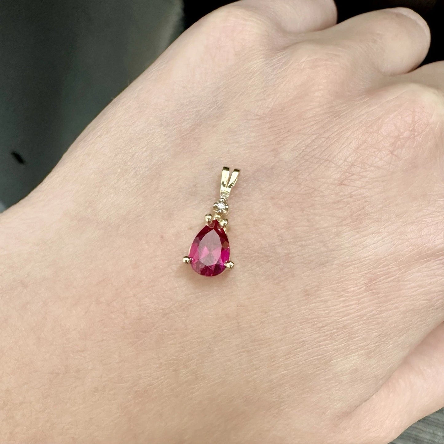10Ct Yellow Gold Created Ruby & Diamond Accent Pendant