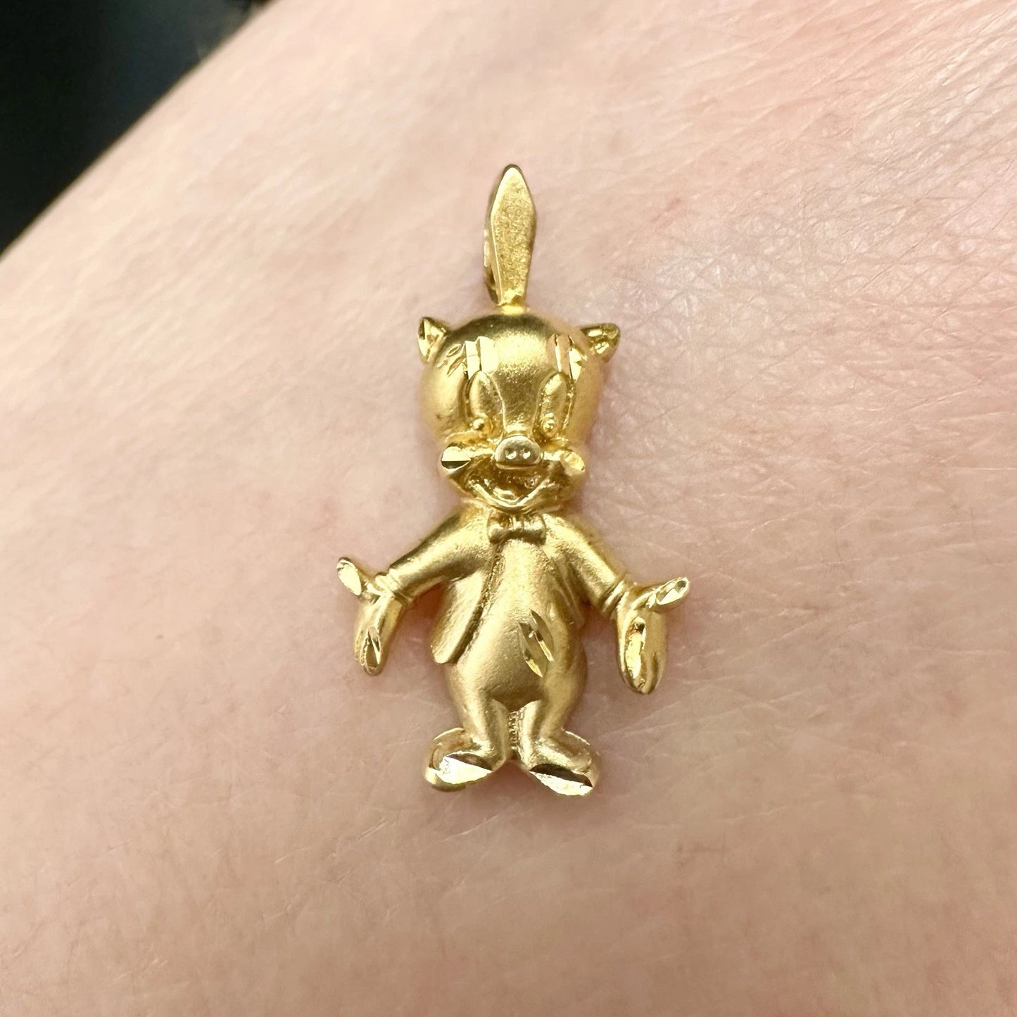 14Ct Yellow Gold Vintage Looney Tunes Porky Pig Slider Charm Pendant