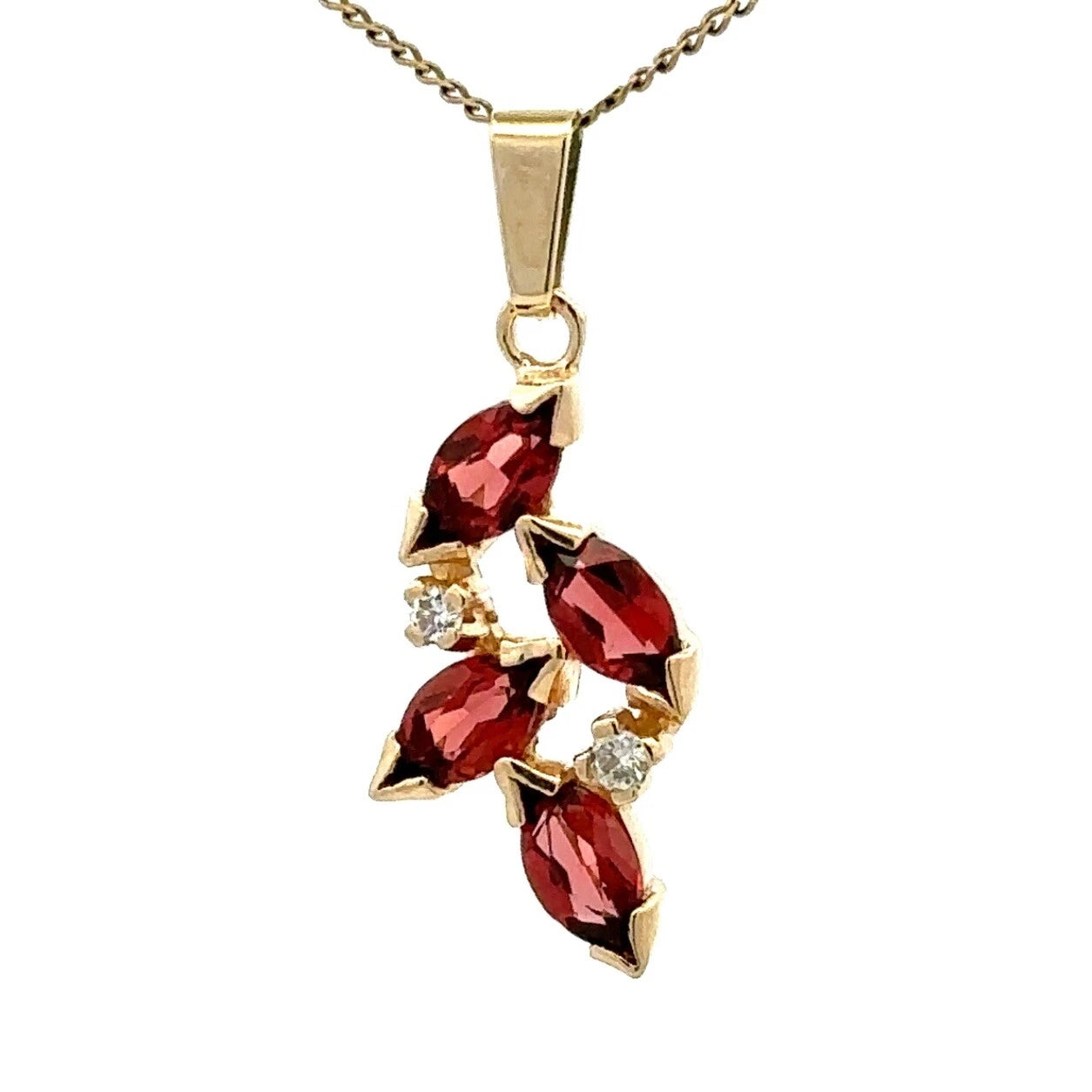 9Ct Yellow Gold Ornate Marquise Cut Garnet & Diamond Accent Charm Pendant
