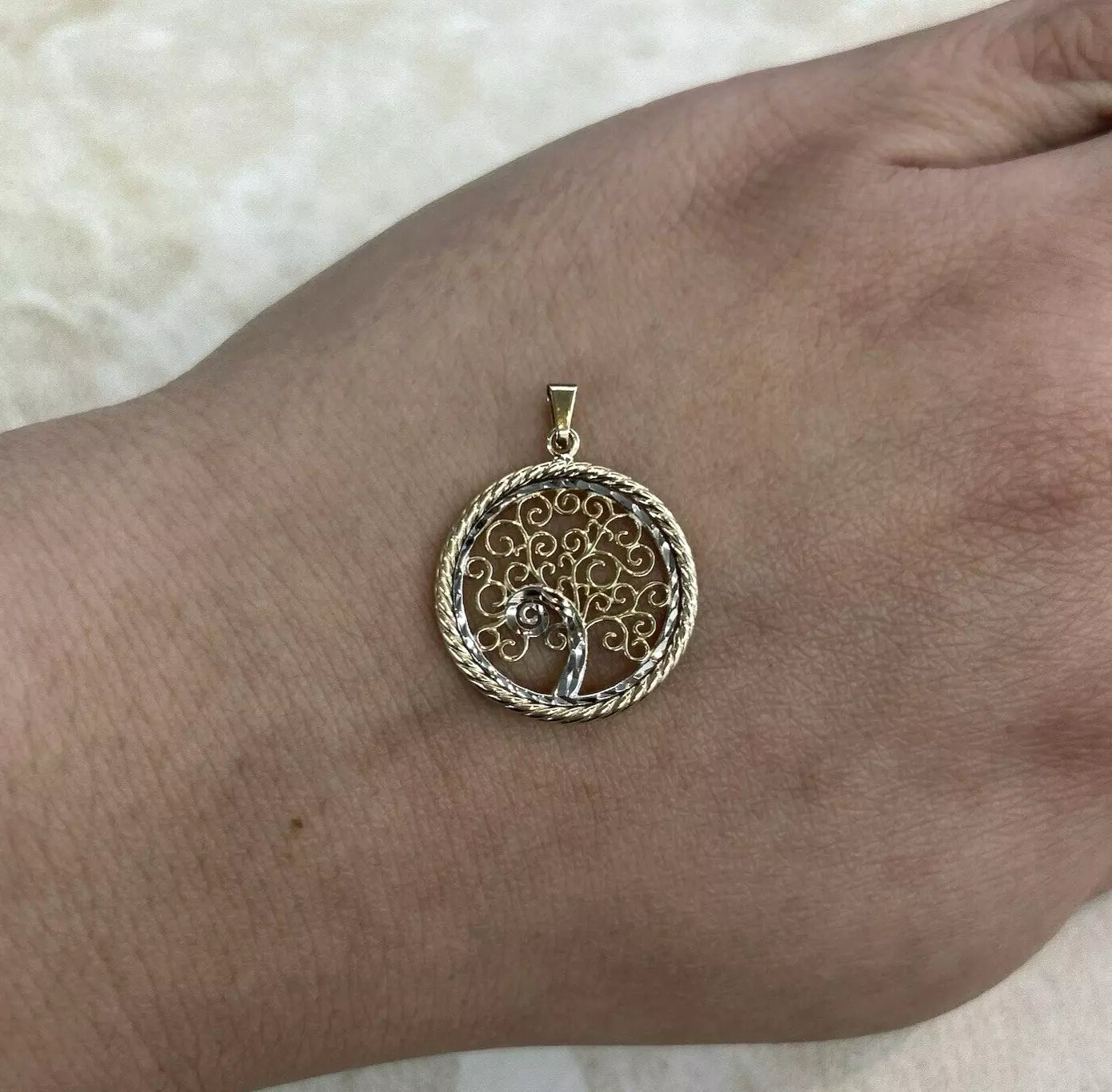 9Ct Two-Toned Gold Tree of Life Charm Pendant