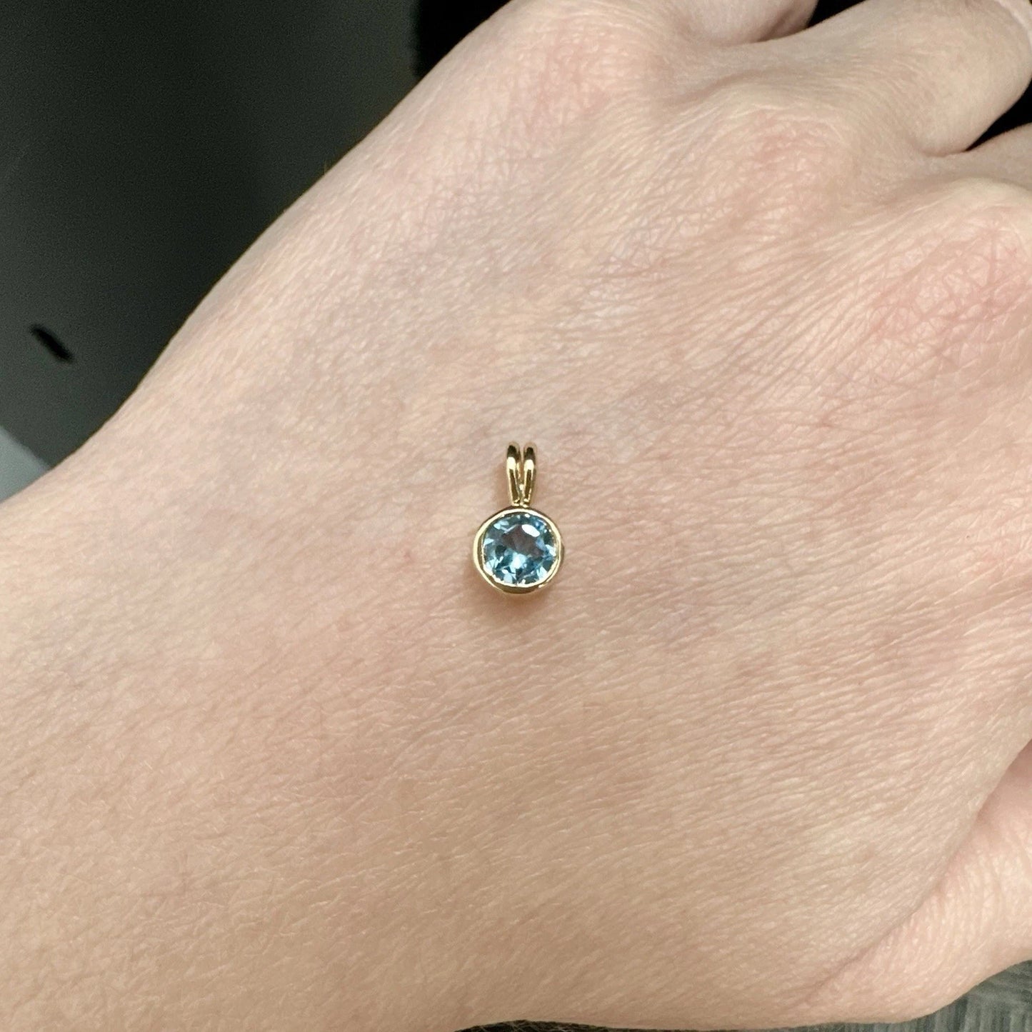 9Ct Yellow Gold Bezel Set Blue Topaz Solitaire Pendant
