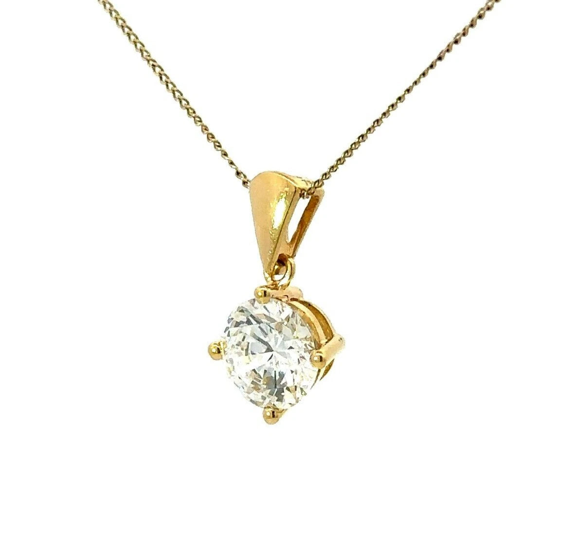18Ct Yellow Gold 2.00 Carat TW Diamond Simulant Solitaire Charm Pendant
