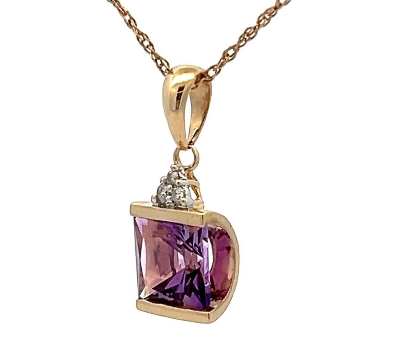 10Ct Yellow Gold Amethyst Diamond Accent Charm Pendant