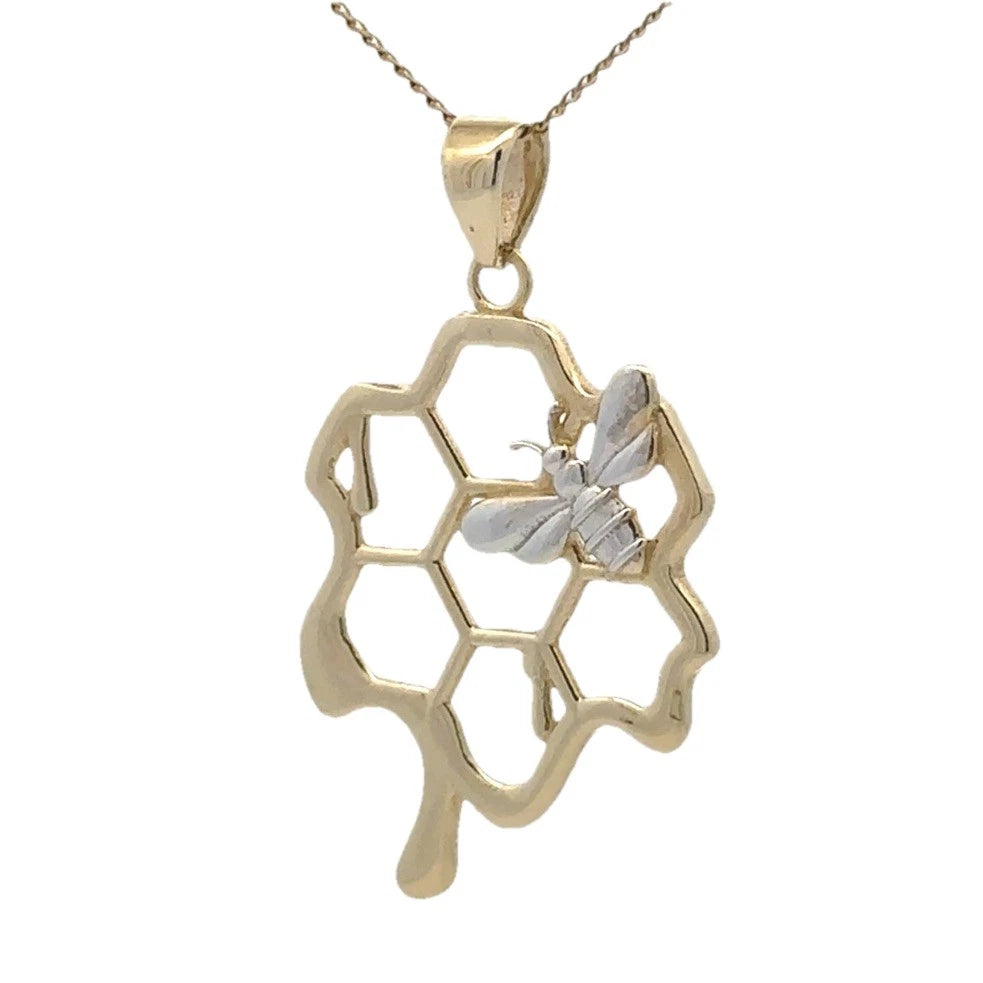 9Ct Two-Toned Gold Bee & Honeycomb Pendant