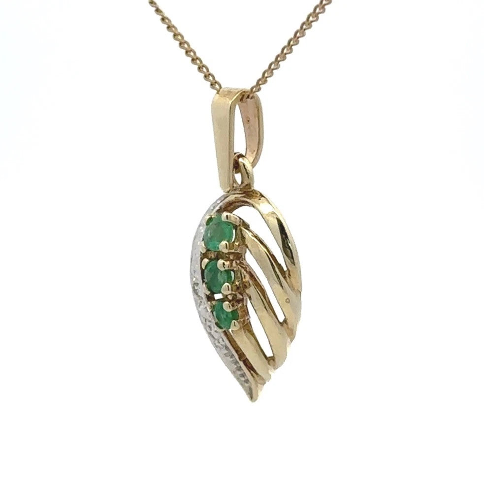 9Ct Yellow Gold Ornate Emerald & Diamond Accent Pendant