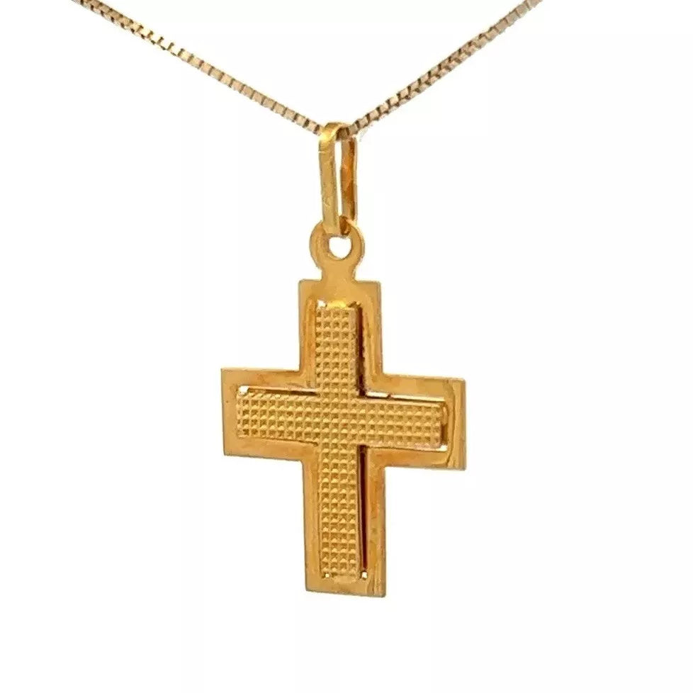 18Ct Yellow Gold Vintage Dotted Detail Cross Charm Pendant