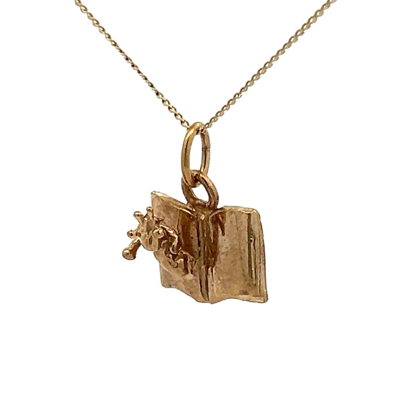 9Ct Yellow Gold Vintage Bookworm Charm Pendant