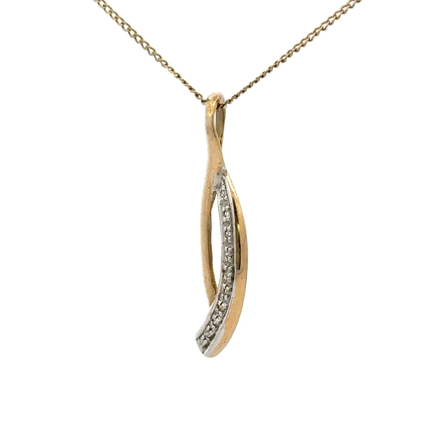 9Ct Two-Toned Gold Diamond Accent Ribbon Charm Pendant