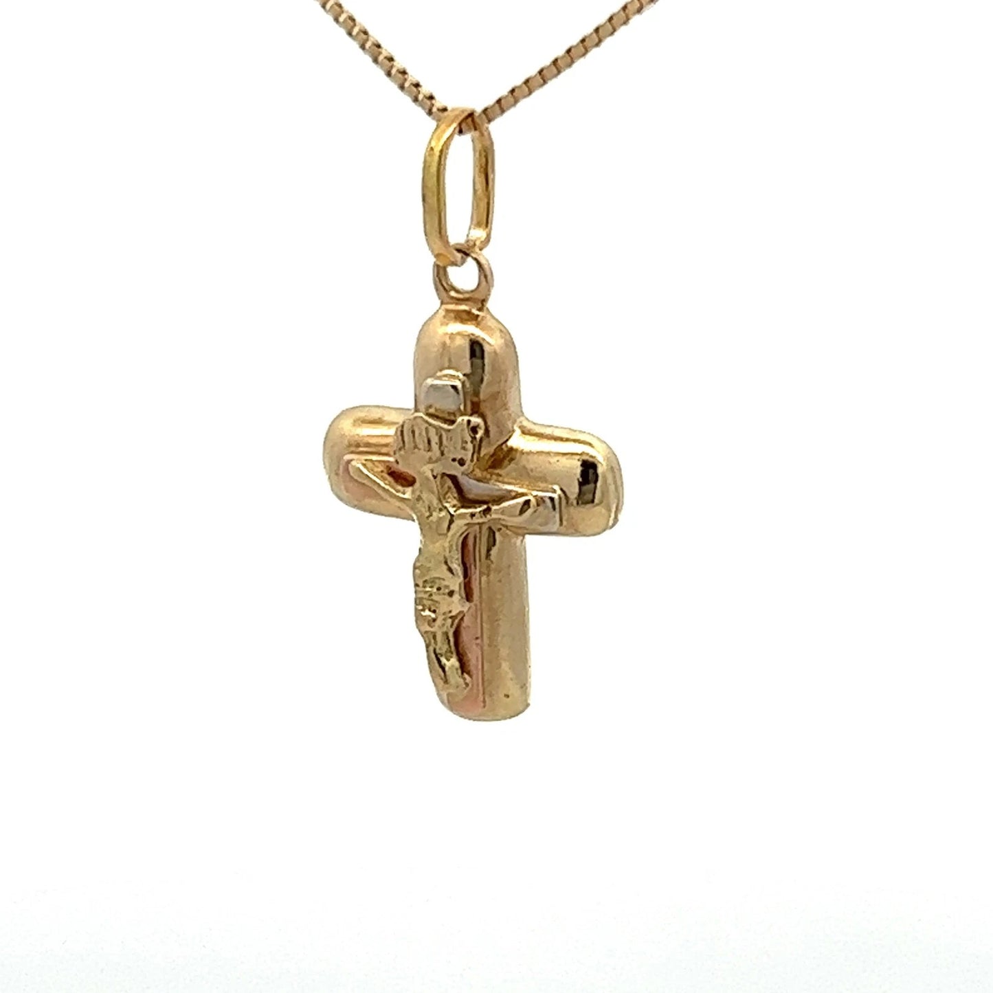 14Ct Yellow Gold Puffed Crucifix Pendant