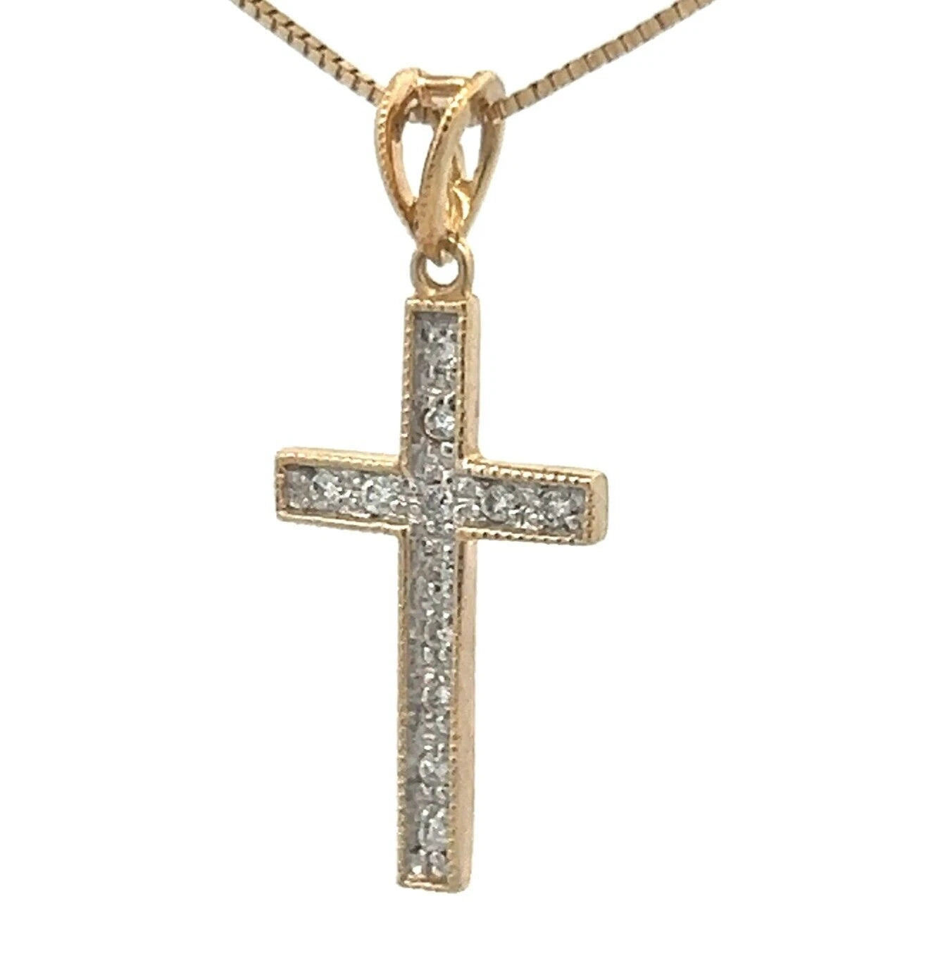 9Ct Two-Toned Gold 0.12 Carat TW Diamond Cross Charm Pendant