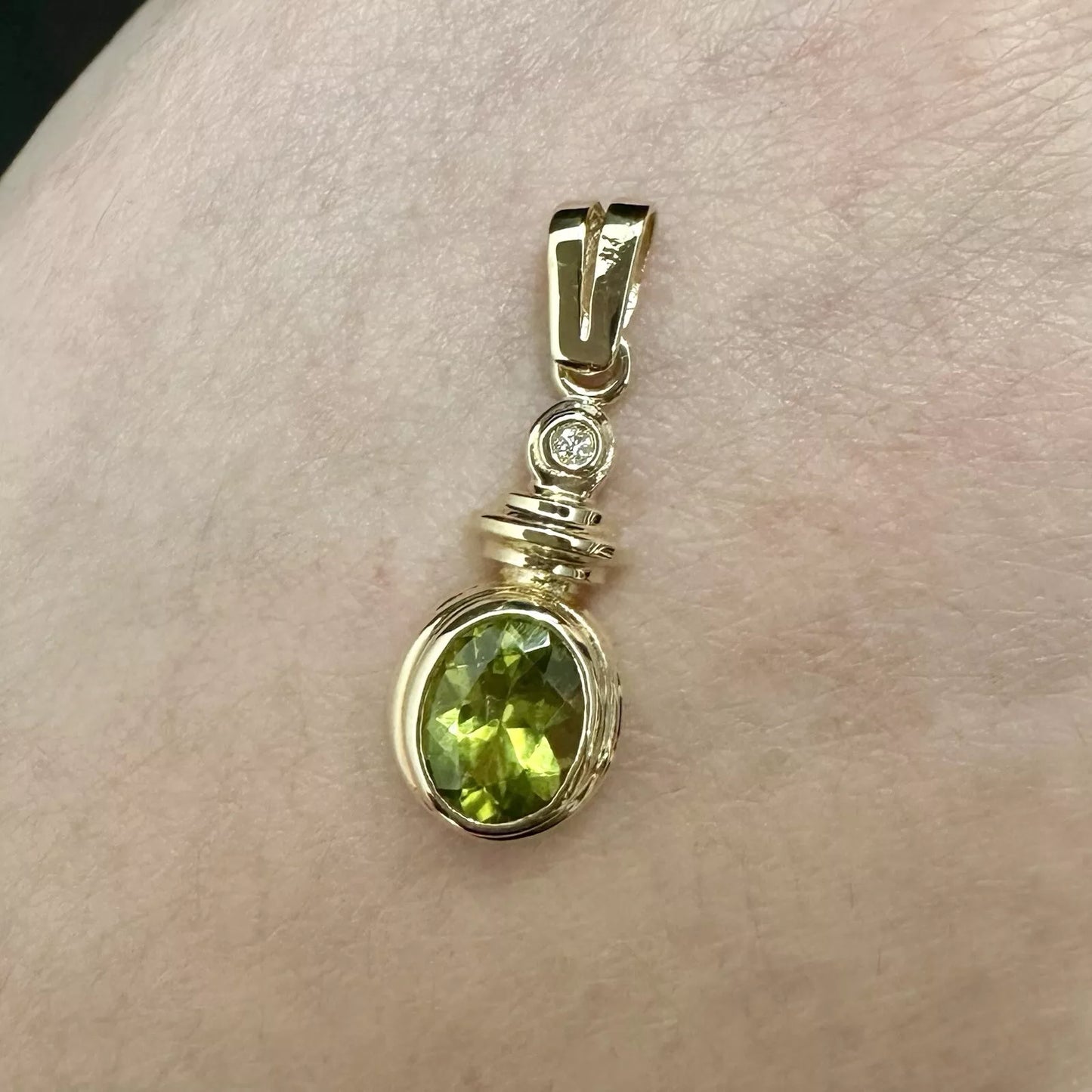 9Ct Yellow Gold Peridot & Diamond Accent Charm Pendant