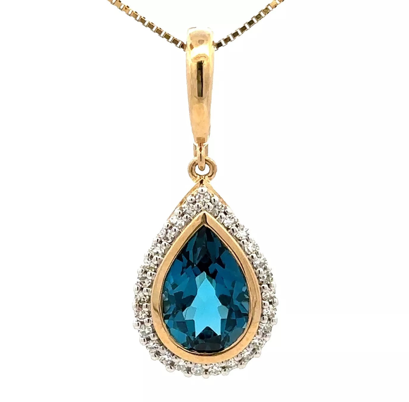 9Ct Yellow Gold London Blue Topaz & .20 Carat TW Diamond Enhancer Pendant