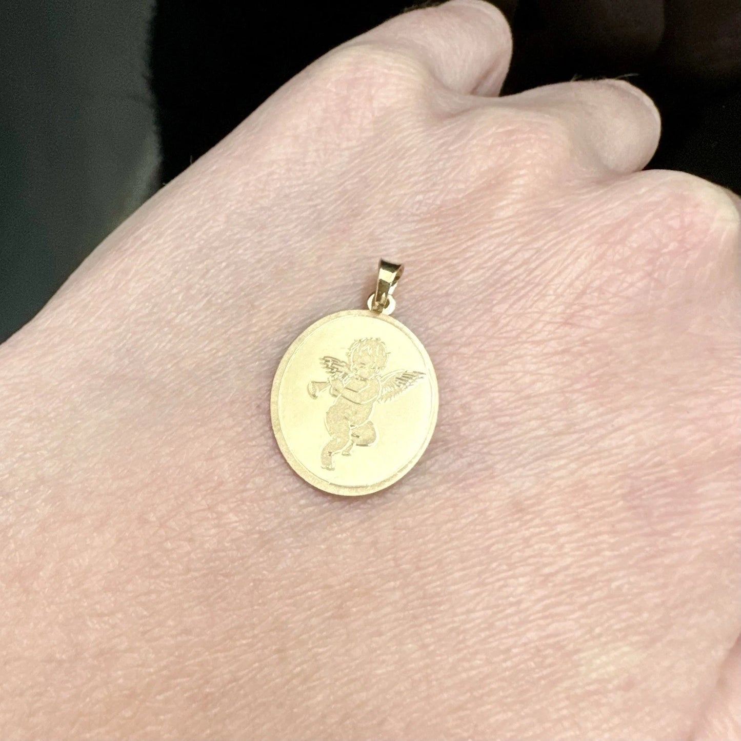 9Ct Yellow Gold Cherub Angel Medallion Pendant