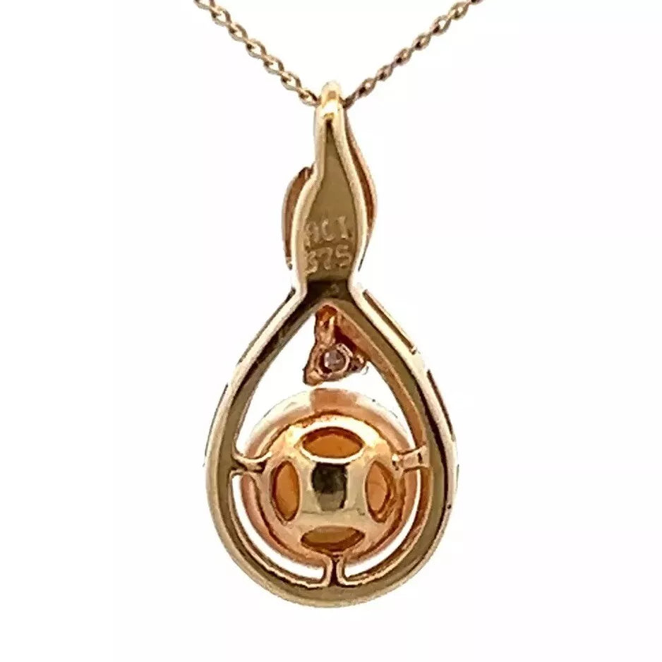 9Ct Yellow Gold Pearl & Diamond Accent Charm Pendant