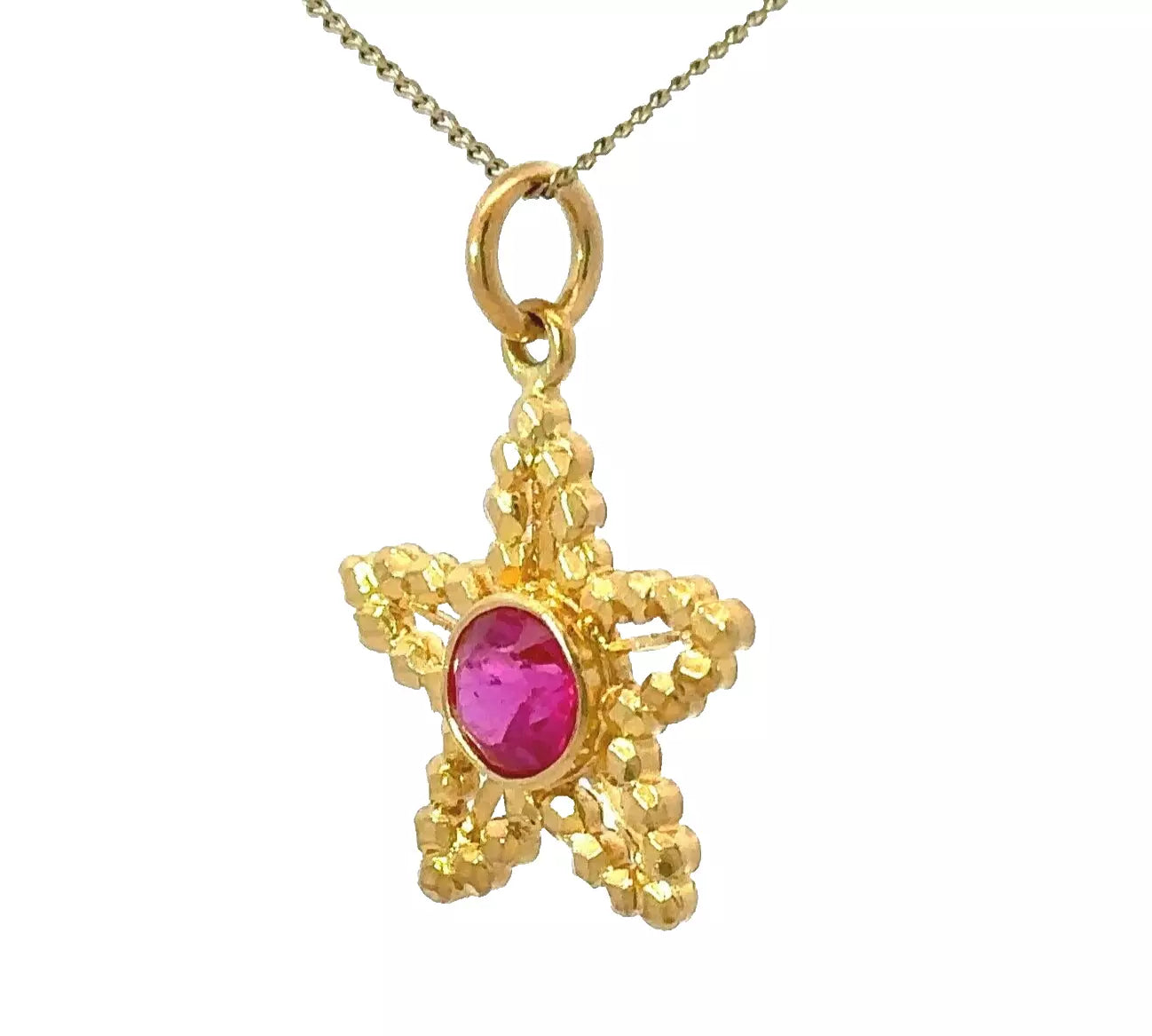 18Ct Yellow Gold Pink CZ Bezel Set Star Charm Pendant