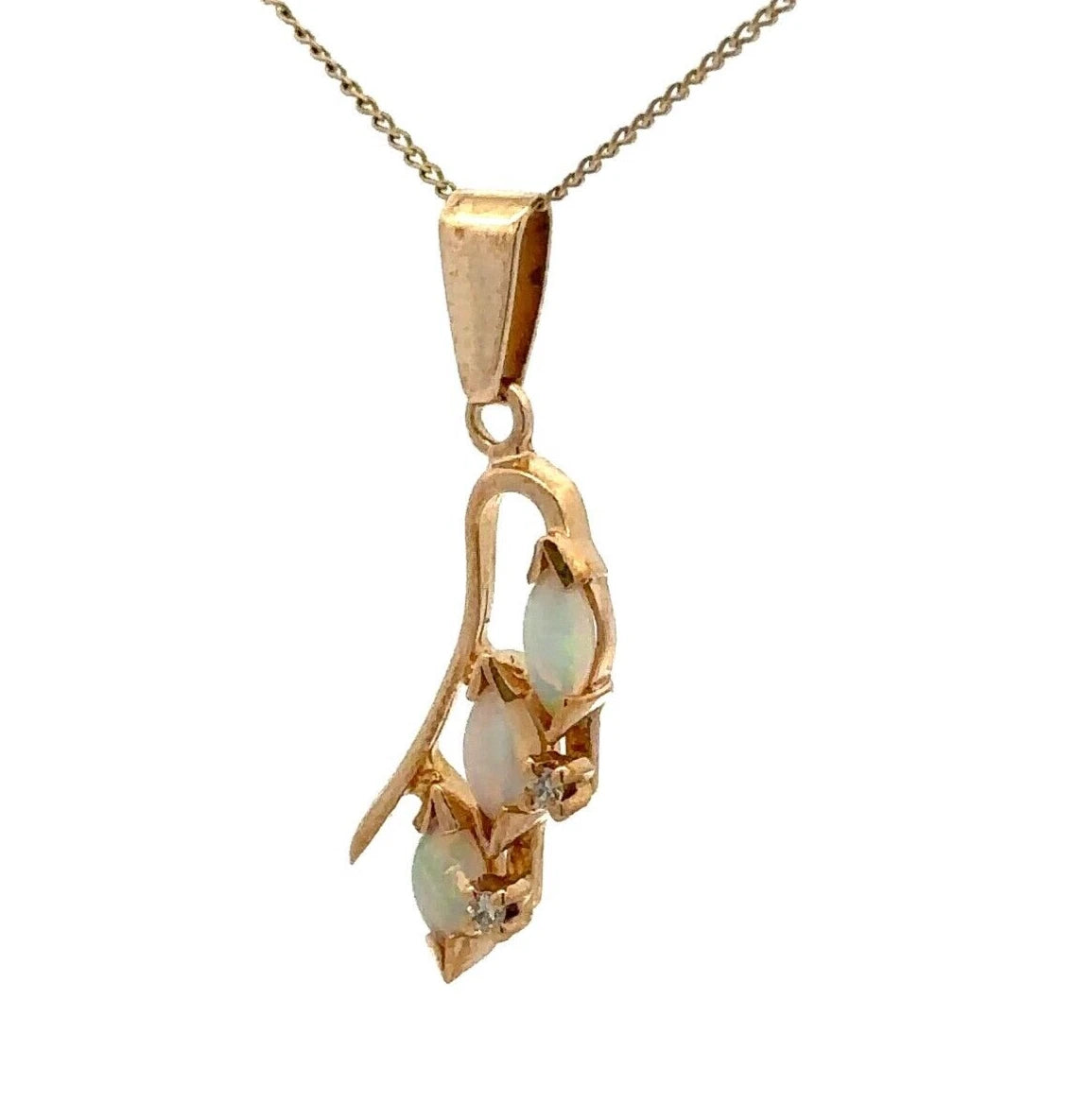 9Ct Yellow Gold Marquise Cut Opal & Diamond Accent Charm Pendant