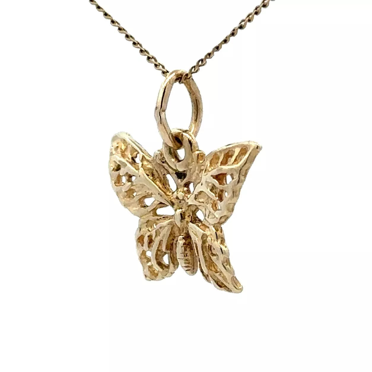 9Ct Yellow Gold Ornate Butterfly Charm Pendant