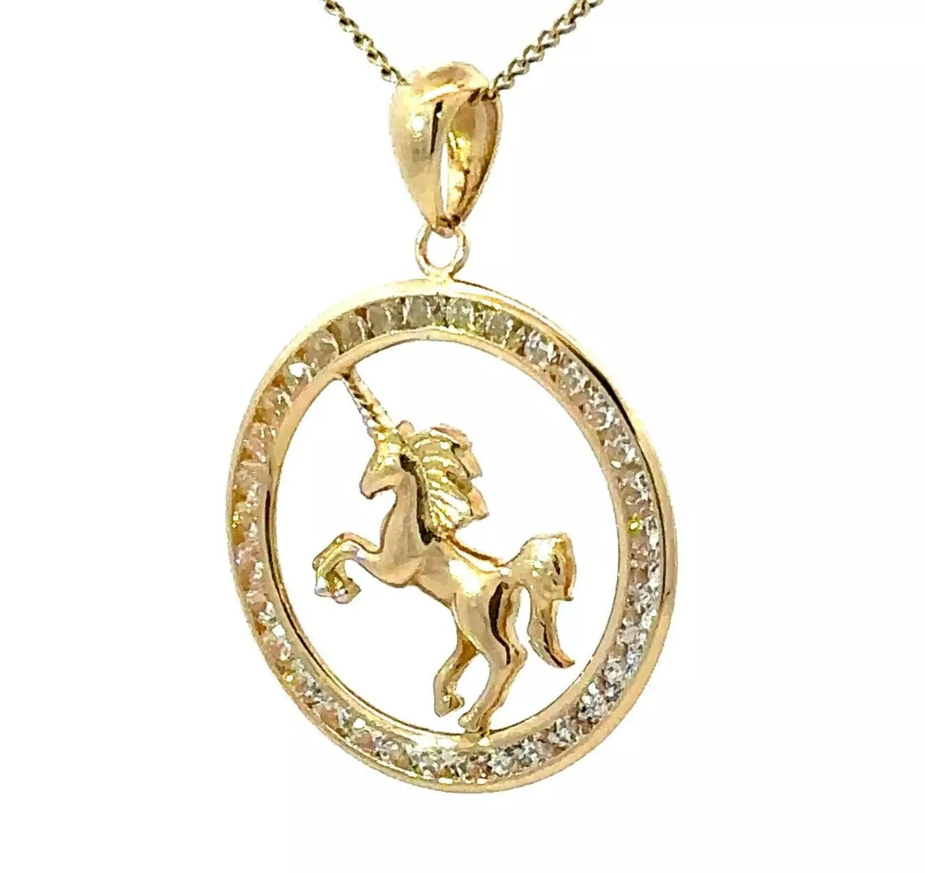 9Ct Yellow Gold Unicorn Pendant With CZ Accents