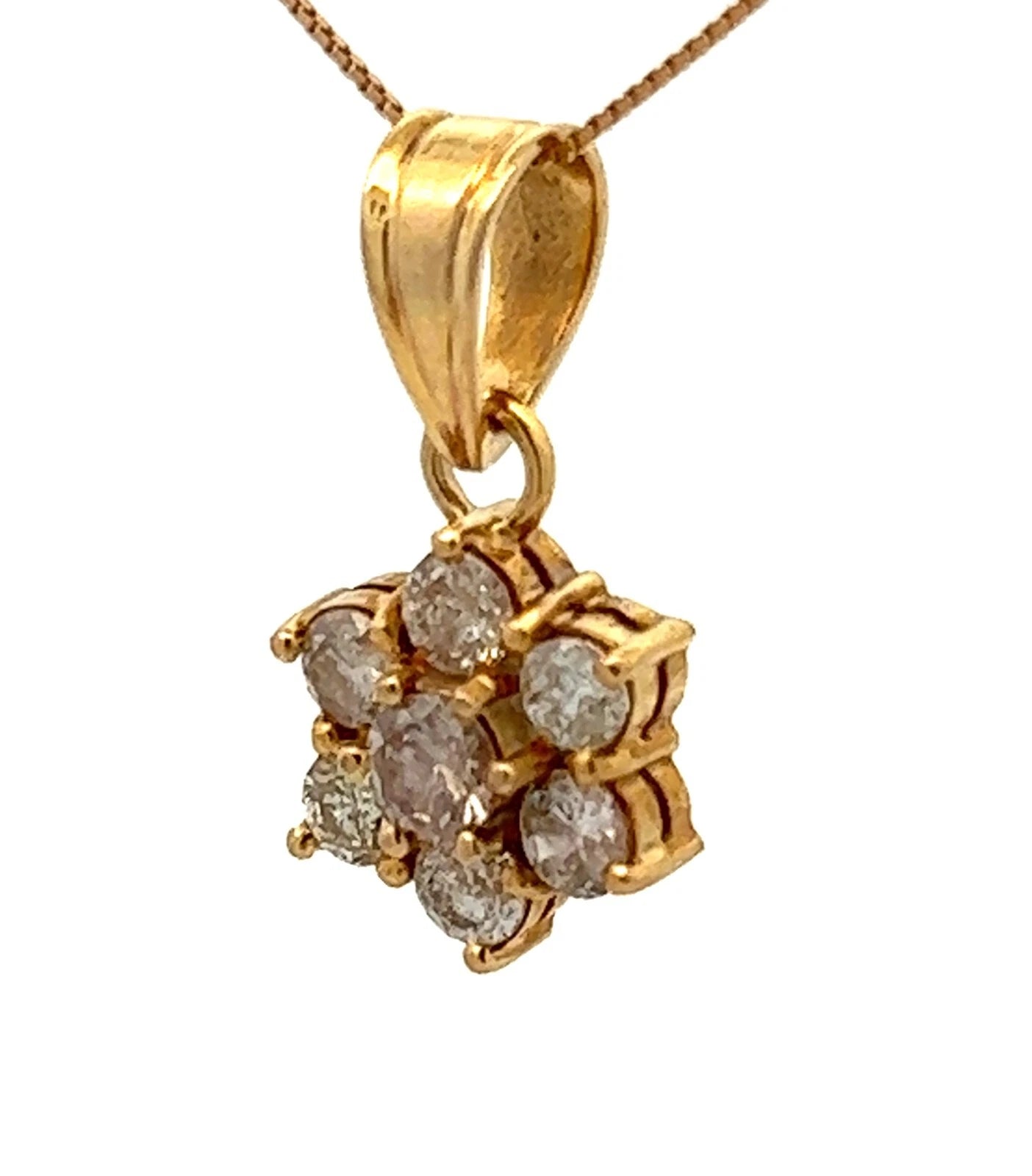 14Ct Yellow Gold .80 Carat Diamond Cluster Pendant