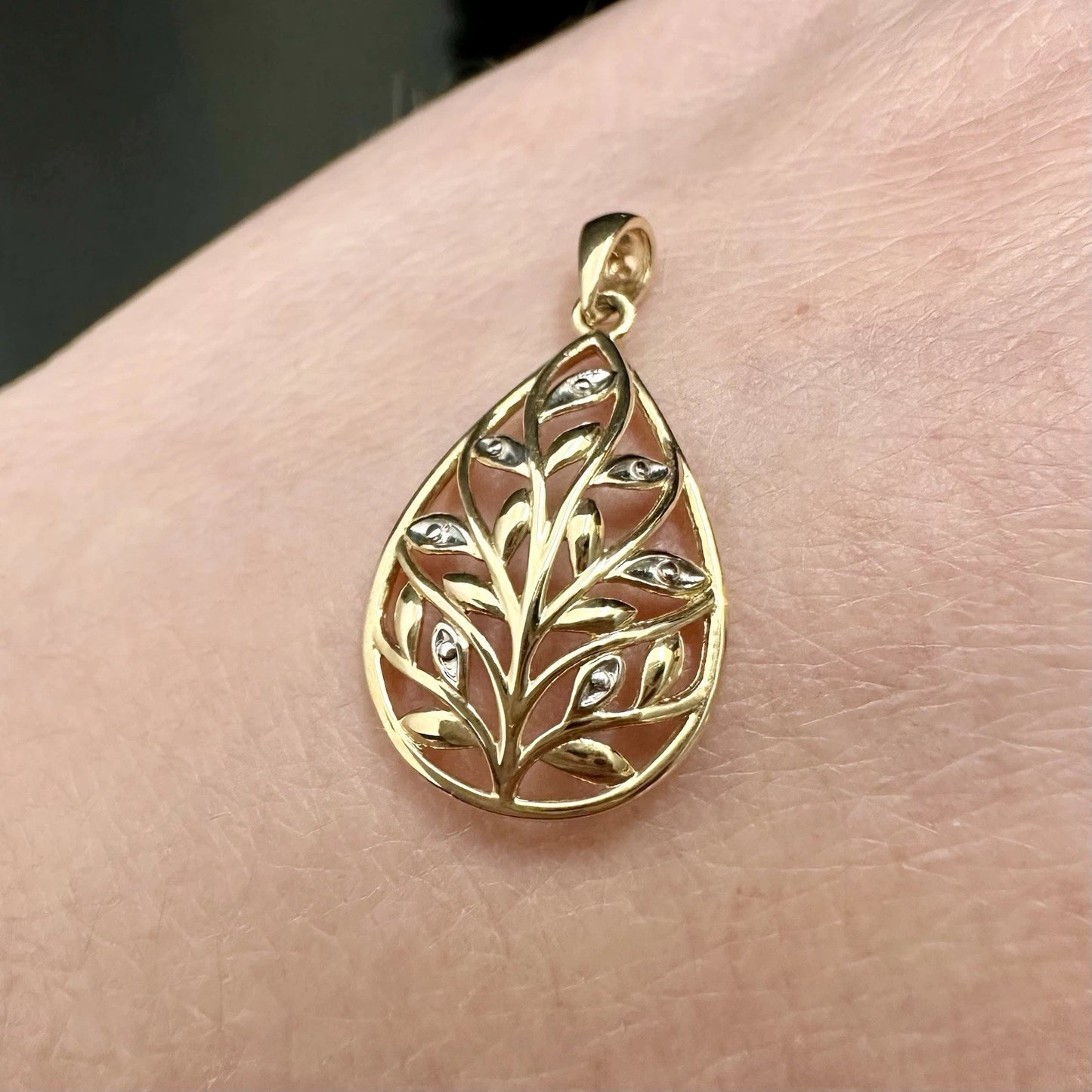 9Ct Two-Toned Gold Open Leaf Teardrop Pendant