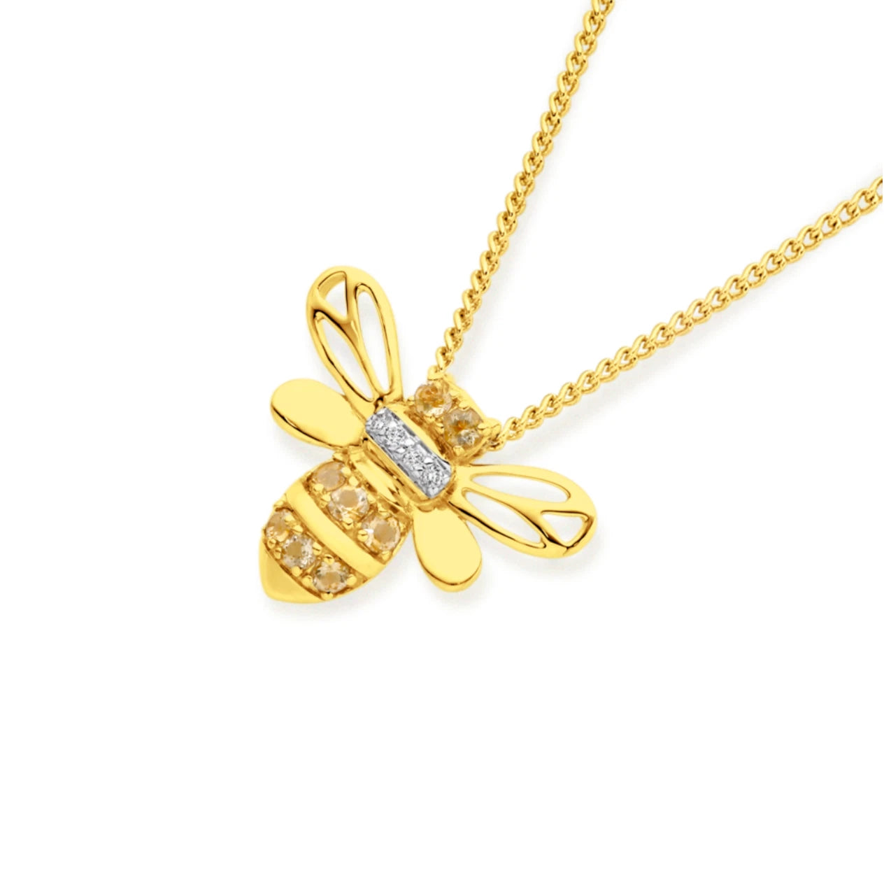 9Ct Yellow Gold Citrine & Diamond Bumblebee Slider Pendant