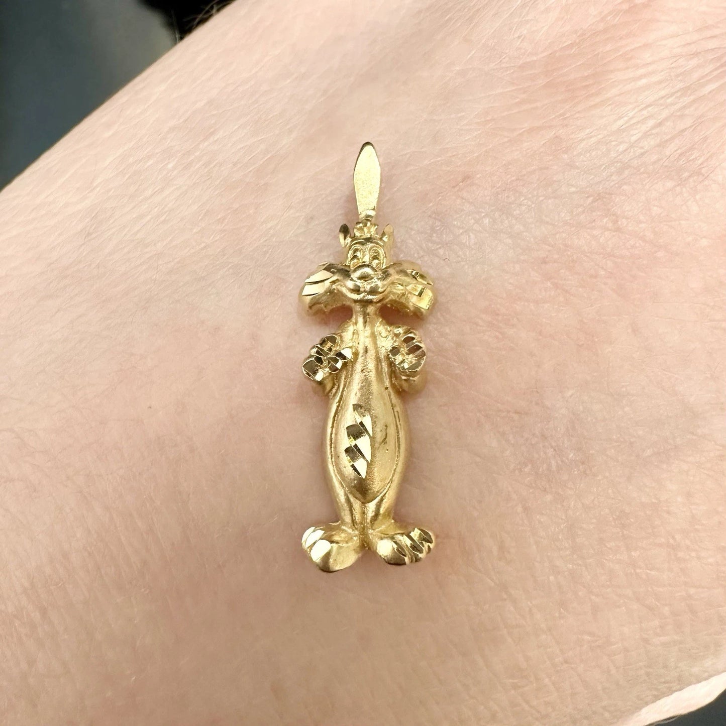 14Ct Yellow Gold Vintage Looney Tunes Sylvester The Cat Slider Charm Pendant