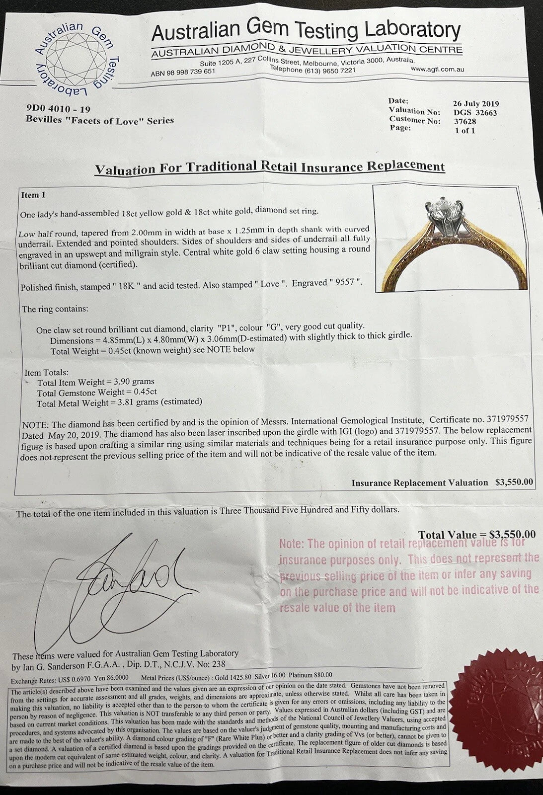 18Ct Two-Toned Gold .45 Carat TW Diamond Millgrain Set Solitaire Ring