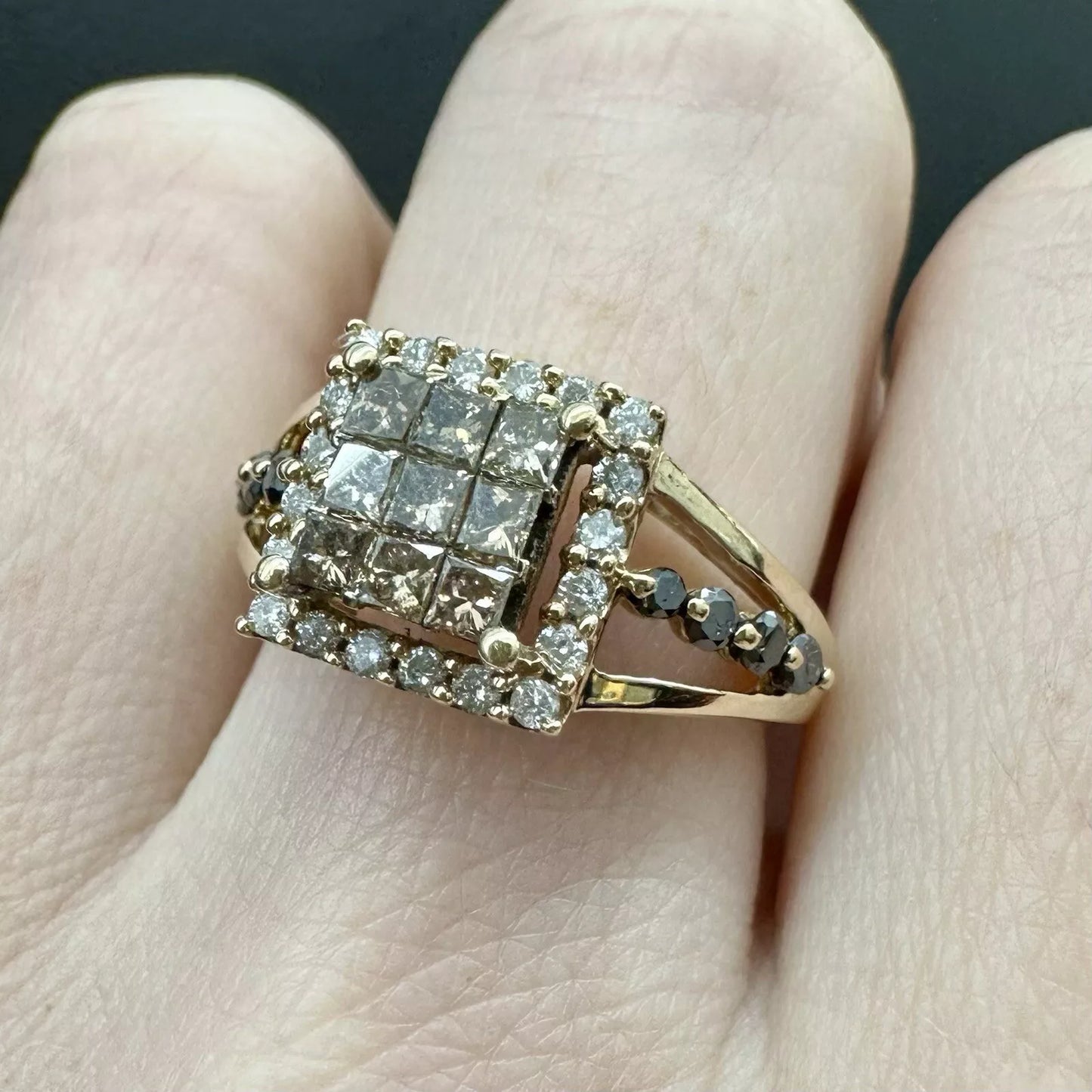 9Ct Yellow Gold 1.06 Carat TW Multi Diamond Dress Ring Sz N 1/2 WITH VALUATION