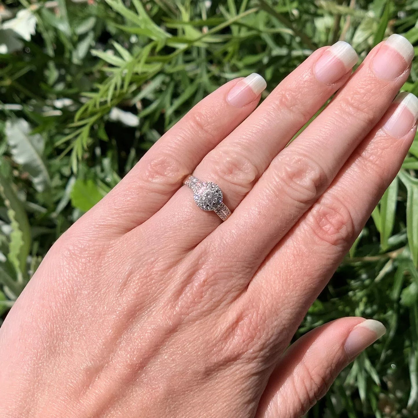 9Ct Yellow Gold .50 Carat TW Diamond Simulant Halo Ring Sz I