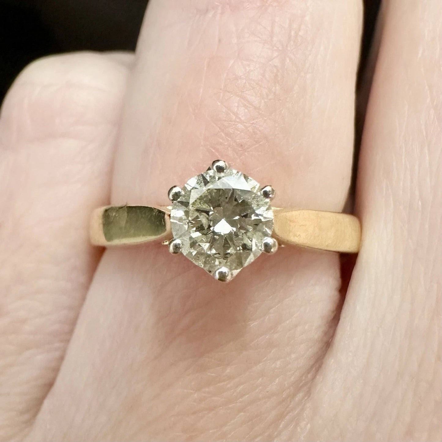 18Ct Yellow Gold 0.60 Carat TW Solitaire Transitional Cut Diamond Ring
