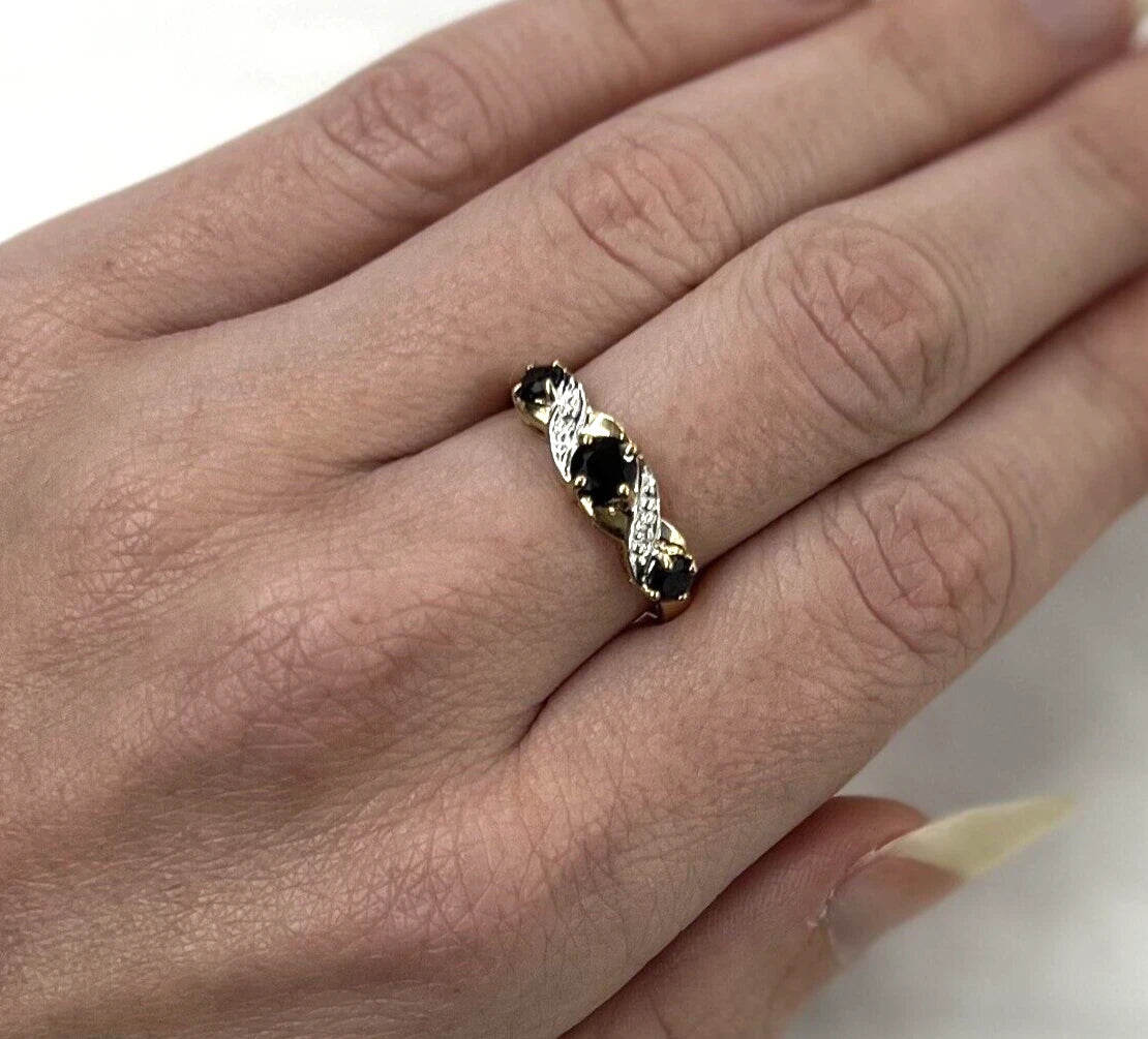 9Ct Two-Toned Gold Sapphire & Diamond Accent Ring Sz N