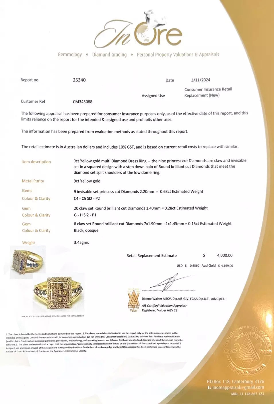 9Ct Yellow Gold 1.06 Carat TW Multi Diamond Dress Ring Sz N 1/2 WITH VALUATION