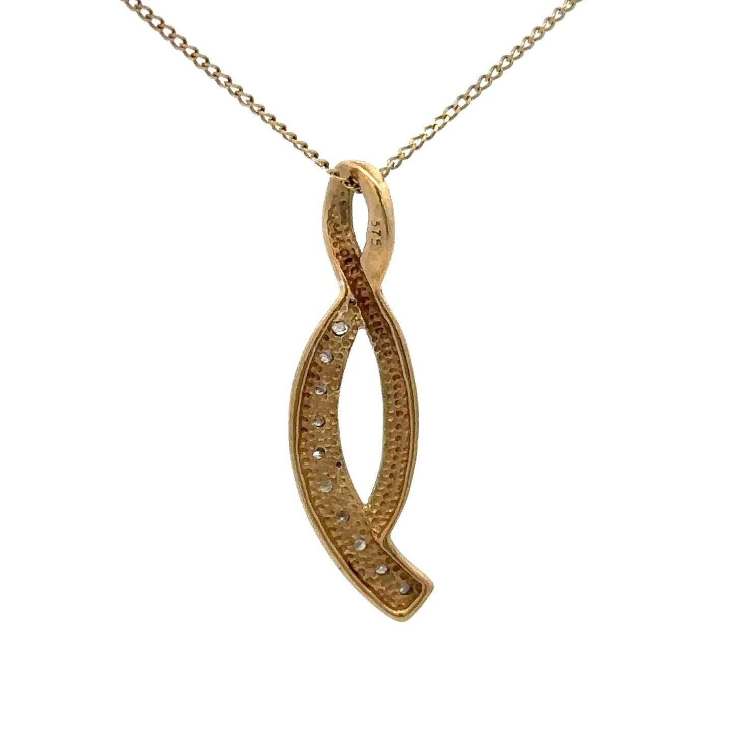9Ct Two-Toned Gold Diamond Accent Ribbon Charm Pendant