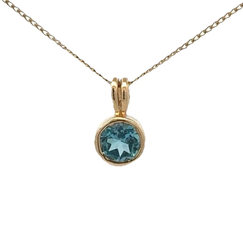 9Ct Yellow Gold Bezel Set Blue Topaz Solitaire Pendant