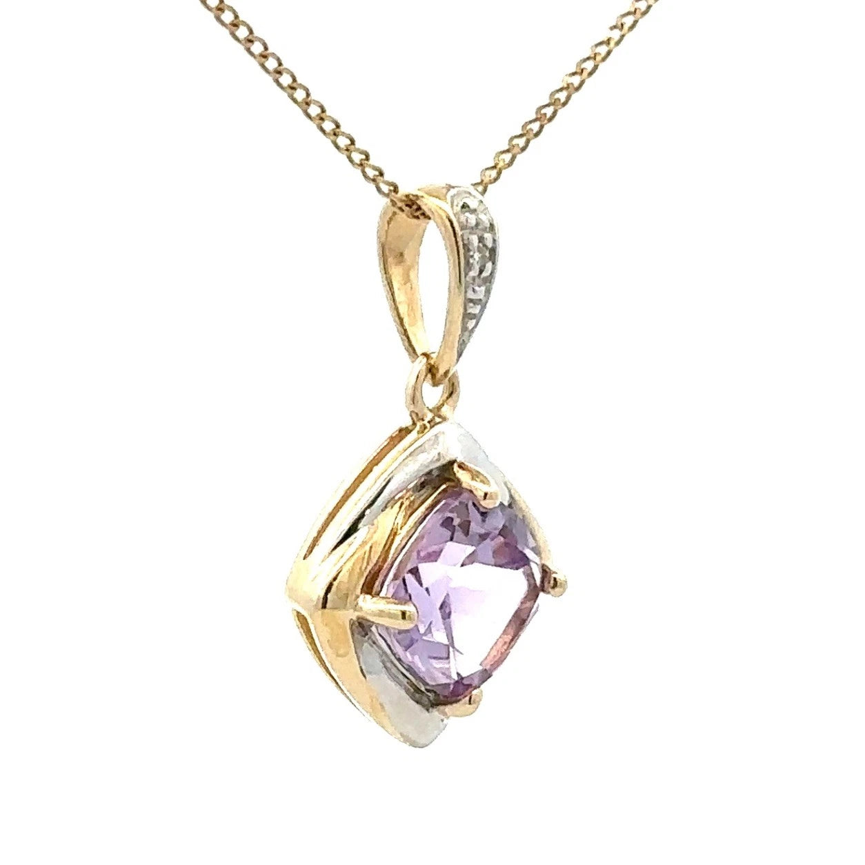 9Ct Two-Toned Gold Amethyst & Diamond Accent Pendant