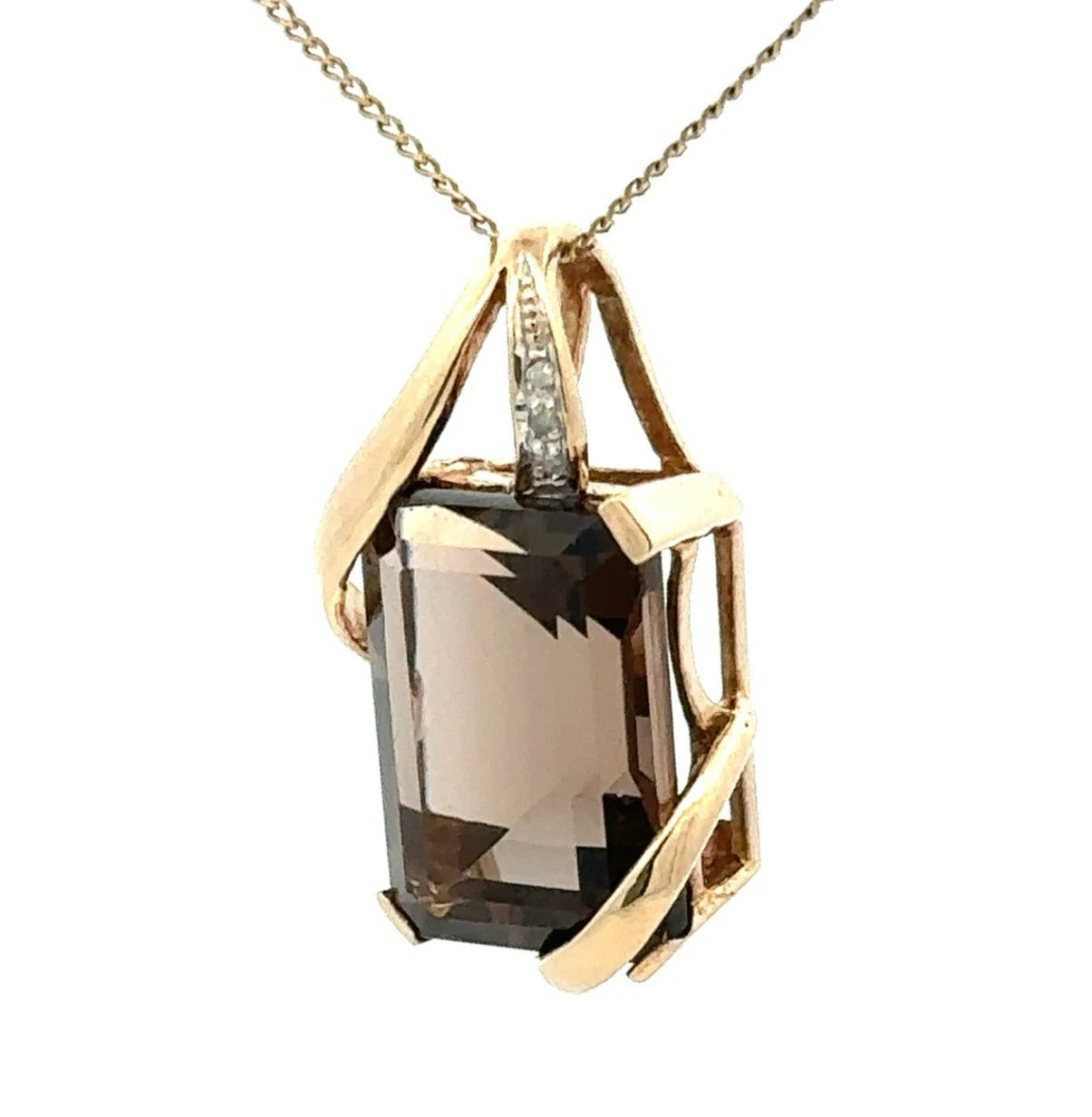 9Ct Yellow Gold Smokey Quartz & Diamond Accent Pendant