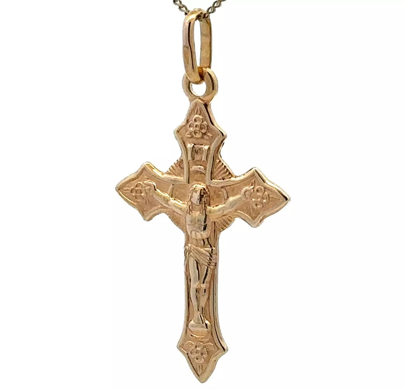 9Ct Yellow Gold Ornate Crucifix Charm Pendant
