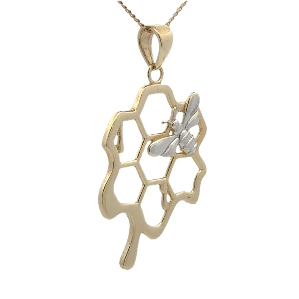 9Ct Two-Toned Gold Bee & Honeycomb Pendant