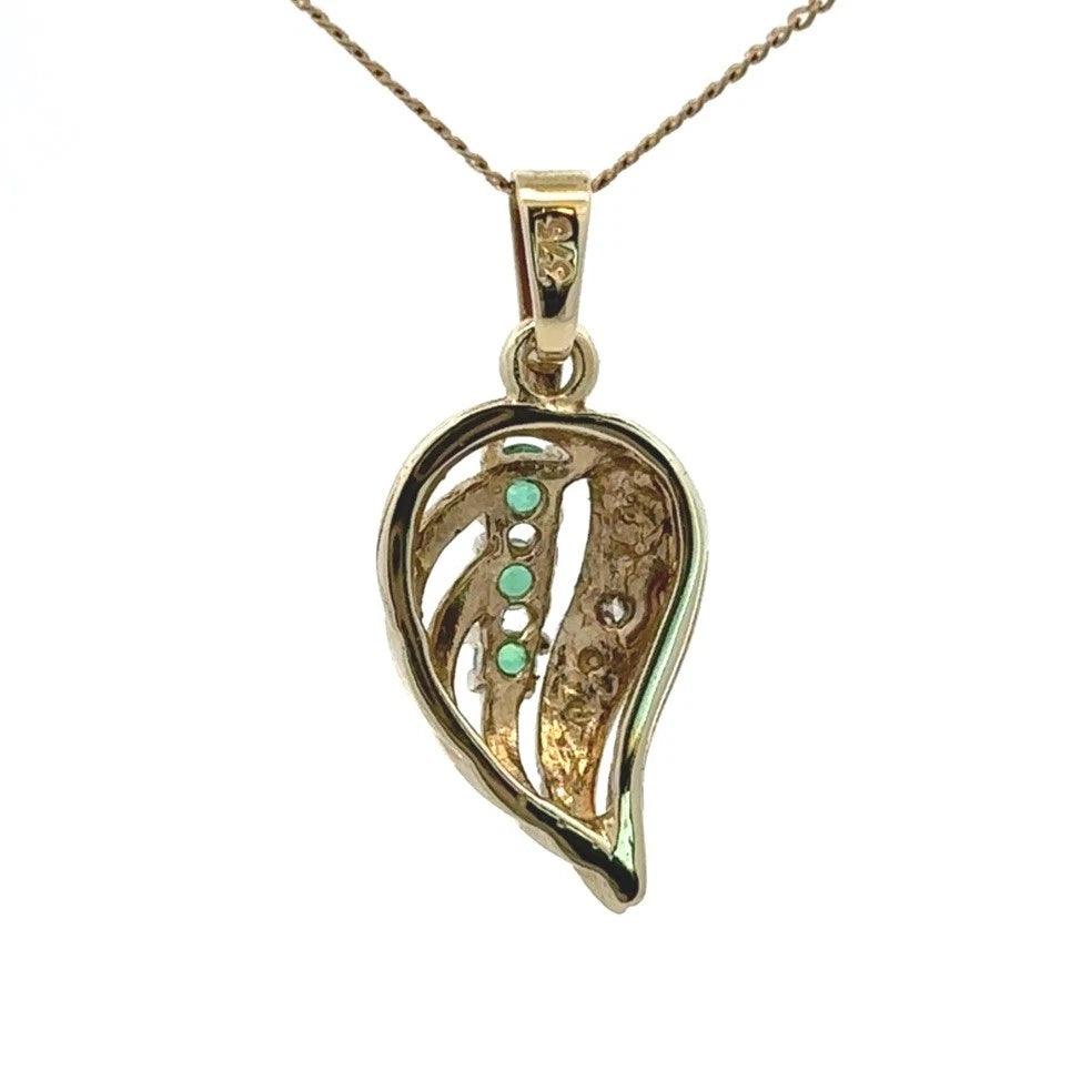 9Ct Yellow Gold Ornate Emerald & Diamond Accent Pendant