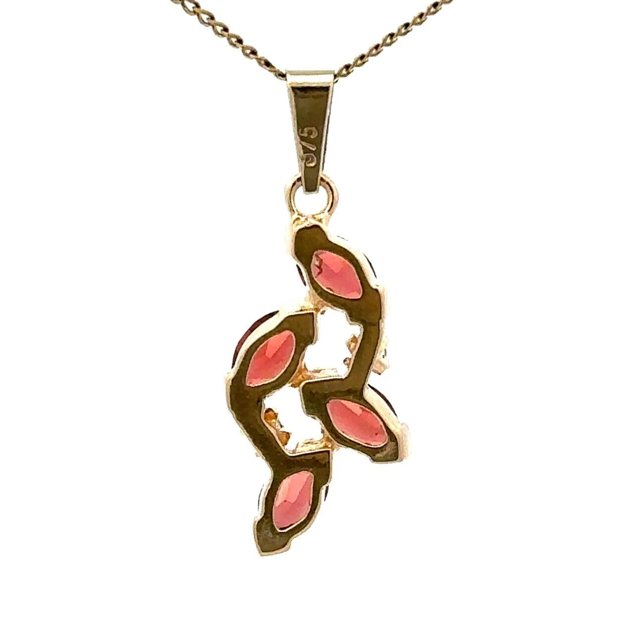 9Ct Yellow Gold Ornate Marquise Cut Garnet & Diamond Accent Charm Pendant