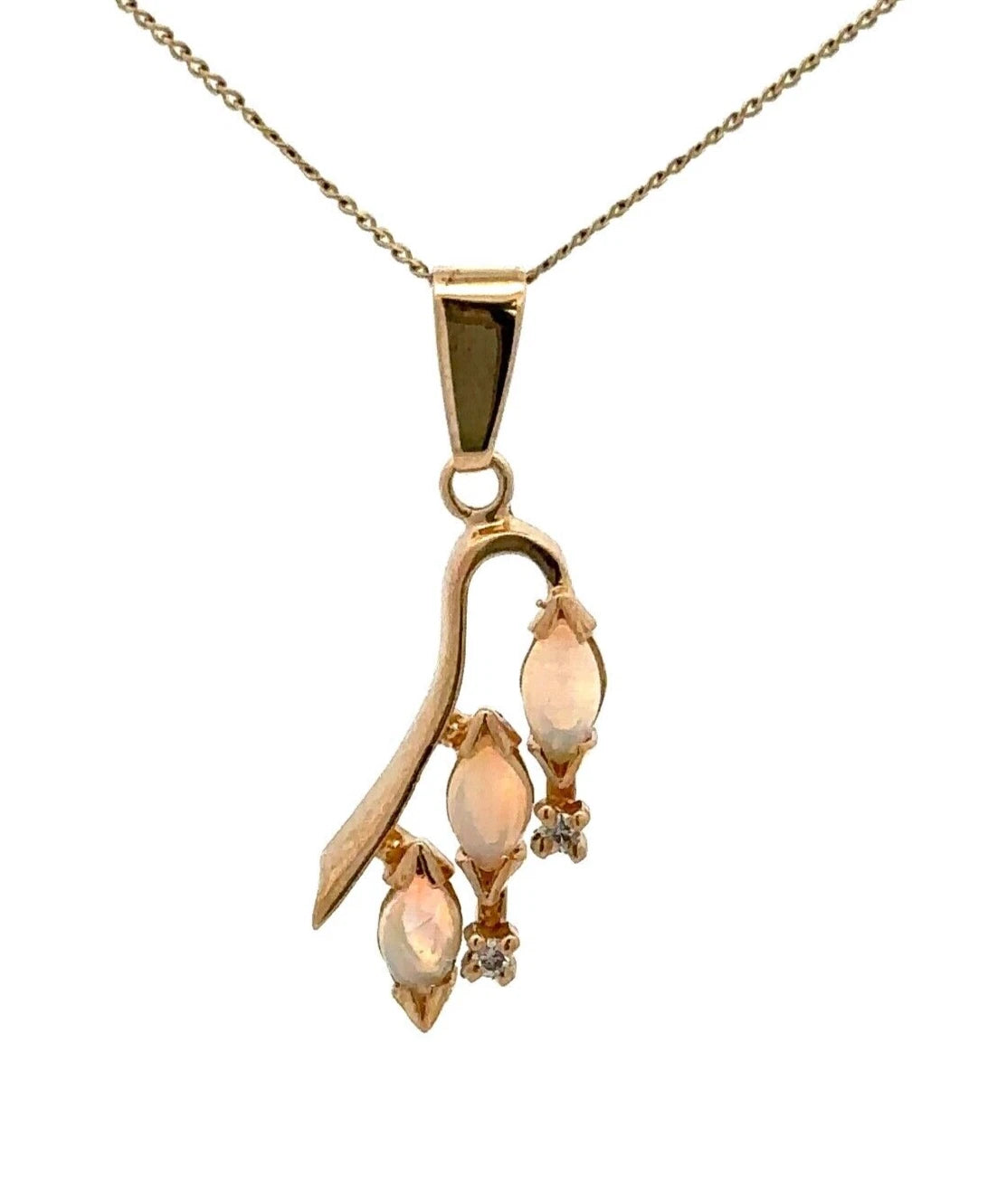 9Ct Yellow Gold Marquise Cut Opal & Diamond Accent Charm Pendant