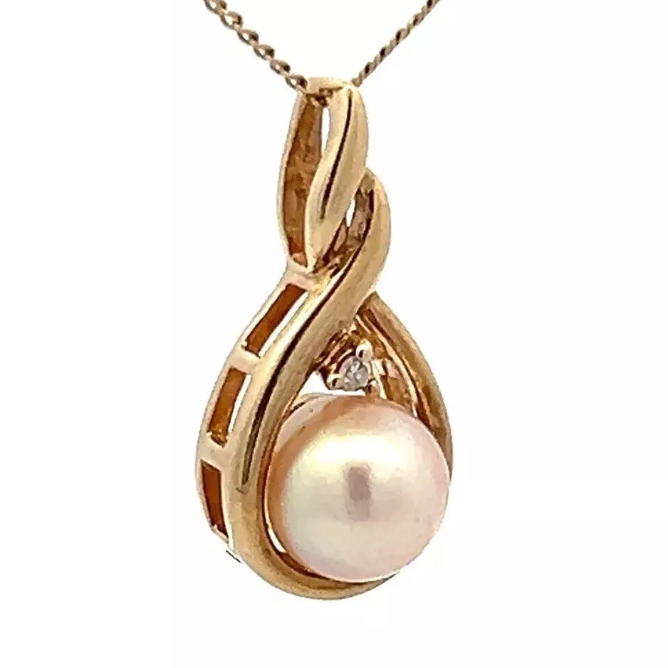 9Ct Yellow Gold Pearl & Diamond Accent Charm Pendant