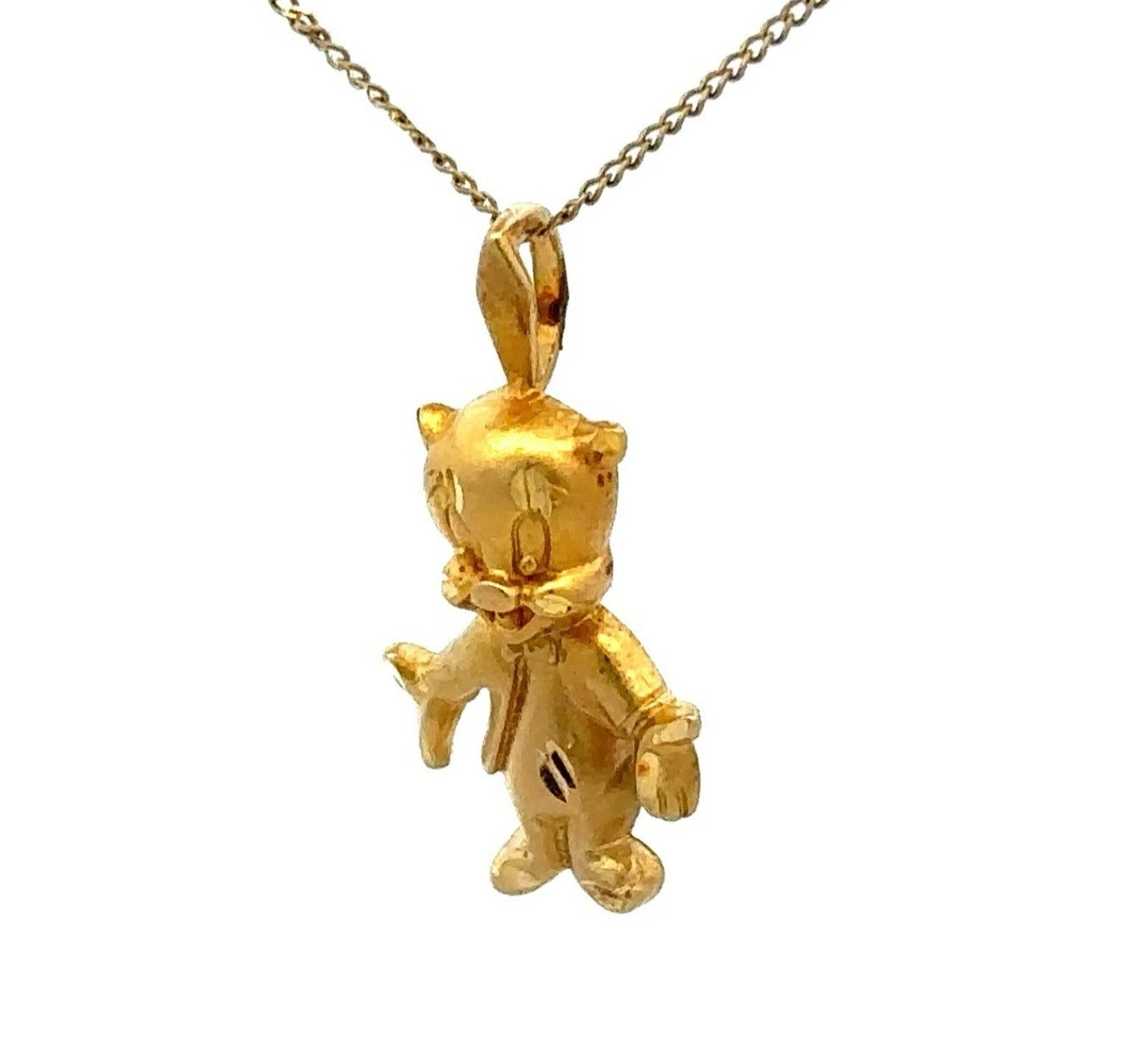 14Ct Yellow Gold Vintage Looney Tunes Porky Pig Slider Charm Pendant