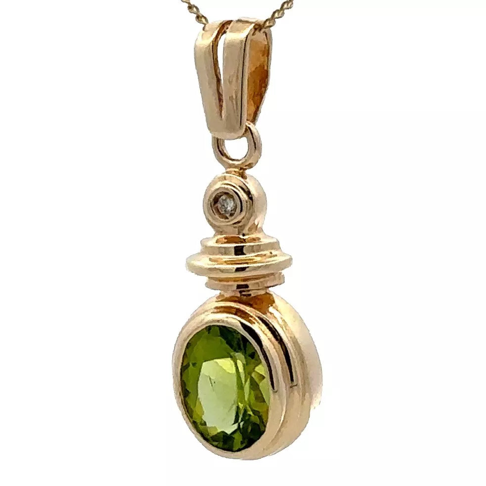 9Ct Yellow Gold Peridot & Diamond Accent Charm Pendant
