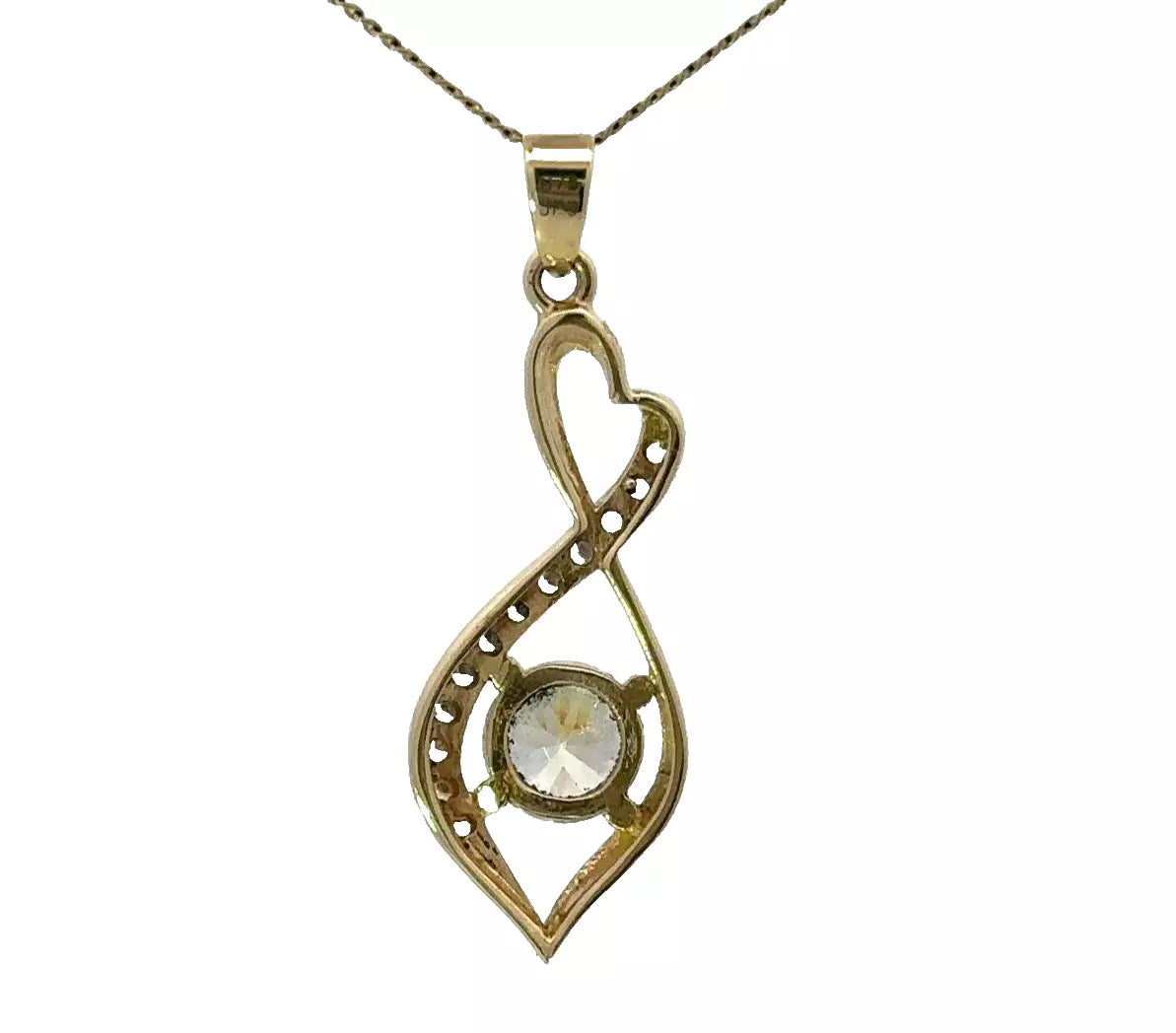 9Ct Yellow Gold Diamond Simulant Swirl Charm Pendant