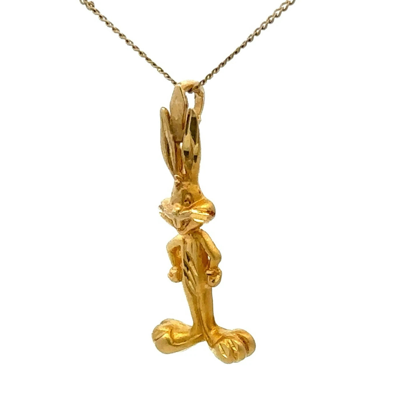 14Ct Yellow Gold Vintage Looney Tunes Bugs Bunny Slider Charm Pendant