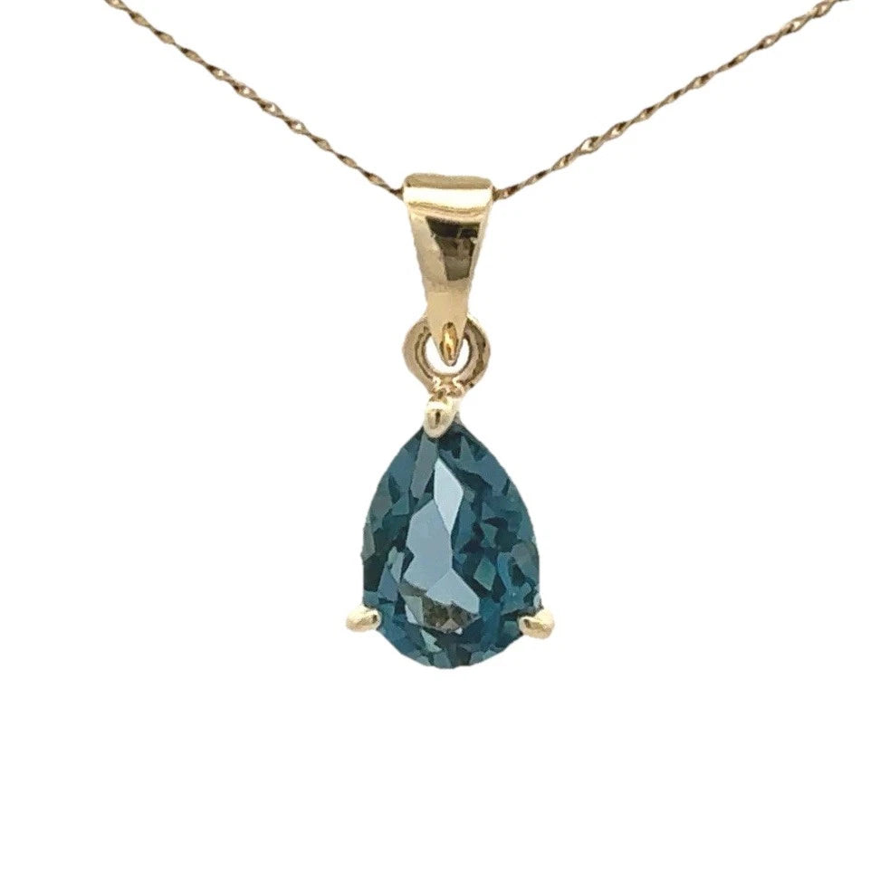 9Ct Yellow Gold Pear Shaped London Blue Topaz Solitaire Pendant