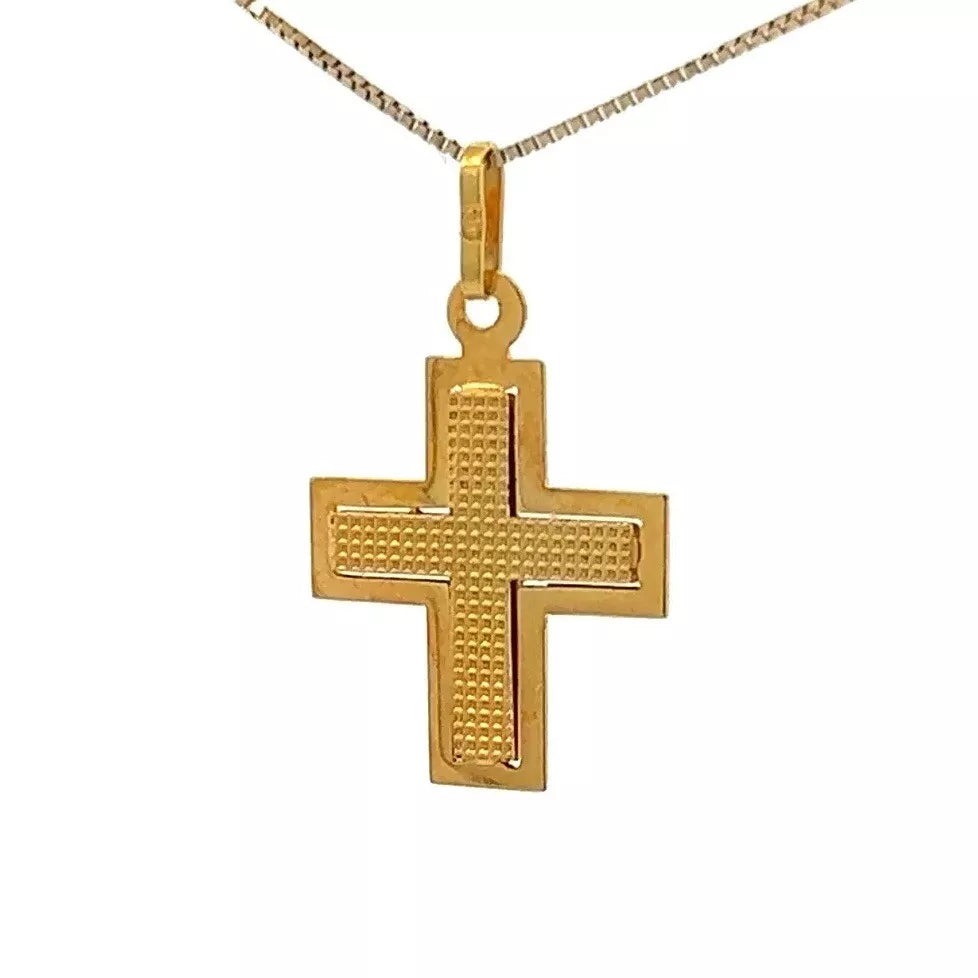 18Ct Yellow Gold Vintage Dotted Detail Cross Charm Pendant