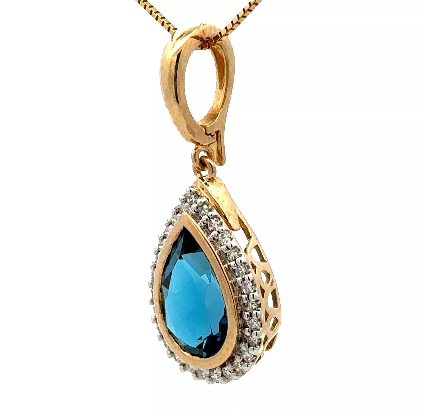 9Ct Yellow Gold London Blue Topaz & .20 Carat TW Diamond Enhancer Pendant